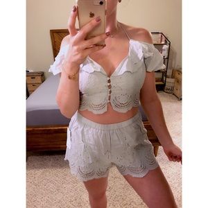 Tobi Two-Piece Light Grey/Blue Shorts &Crop Halter